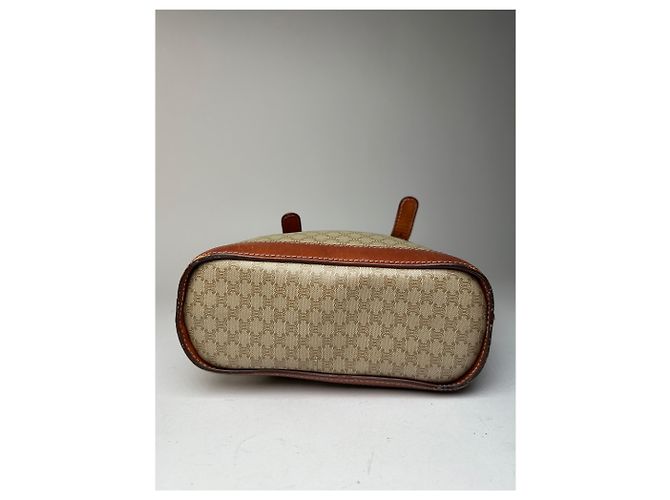 Céline Vintage Celine Paris Triomphe Monogramm Leder Eimer Tasche Braun Grün Beige - Ansicht 13