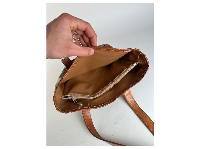 Céline Vintage Celine Paris Triomphe Monogramm Leder Eimer Tasche Braun Grün Beige - Ansicht 3