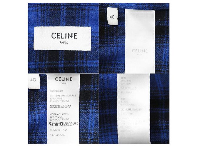Céline Camicia in flanella di lana a maniche lunghe CELINE PARIS Nero Blu - vista 10
