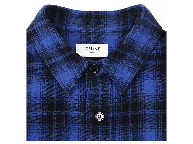 Céline Camicia in flanella di lana a maniche lunghe CELINE PARIS Nero Blu - vista 2