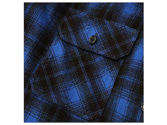 Céline Camicia in flanella di lana a maniche lunghe CELINE PARIS Nero Blu - vista 4