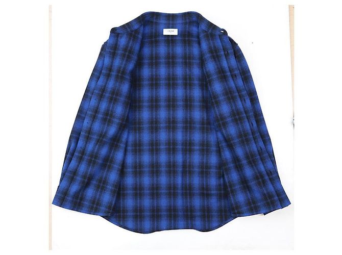 Céline Camicia in flanella di lana a maniche lunghe CELINE PARIS Nero Blu - vista 7