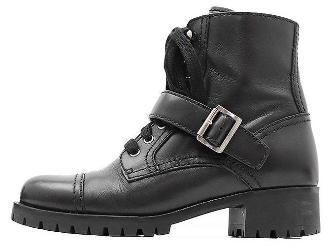 Botas de cuero de ternera Prada 3T5917 Negro - vista 4
