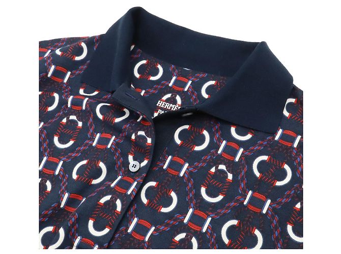 Vestido Polo de Algodón Hermès Blanco Roja Azul Azul marino - vista 3