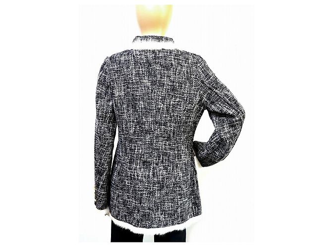 Timeless Chanel Wool Polyester Acrylic Fur Coat Black White - view 2