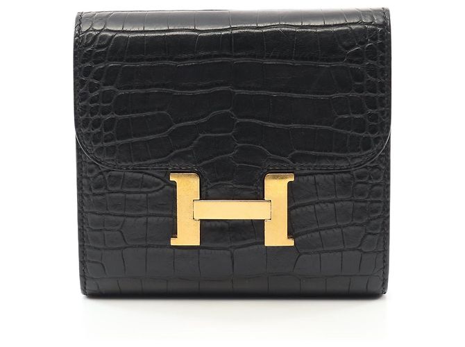 Cartera compacta Constance de aligátor mate de Hermès Negro - vista 2
