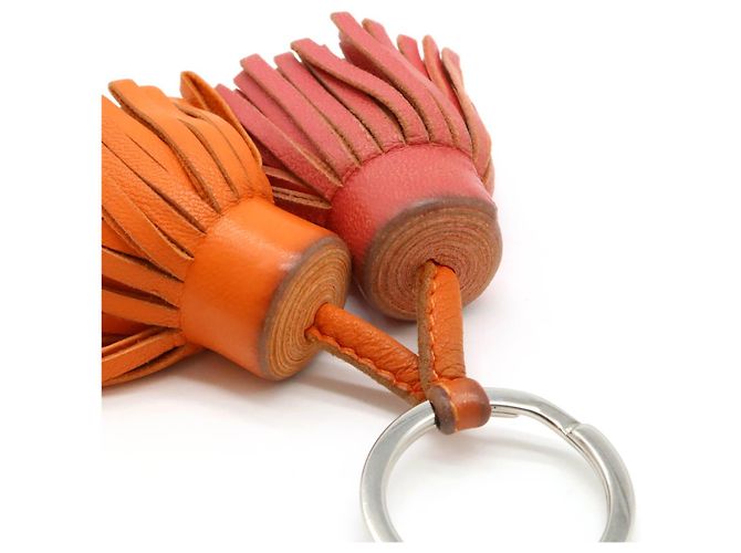 Leder-Schlüsselanhänger Hermès Carmen Un Dos Pink Orange - Ansicht 3