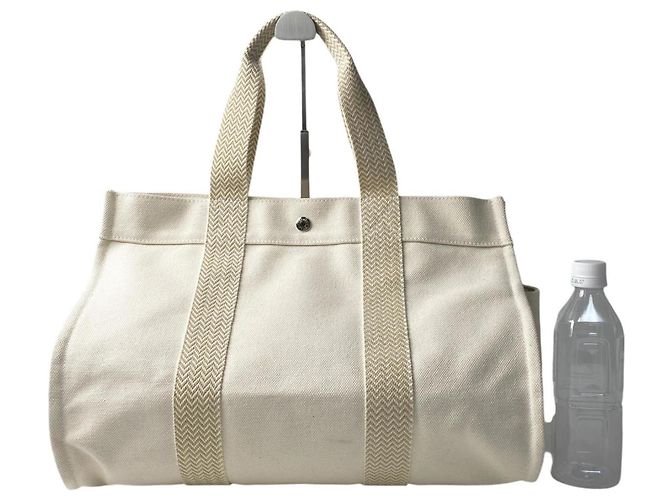 Hermès Cannes MM Canvas Tote Bag mit Pouch Roh - Ansicht 12