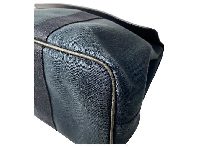 Hermès Damen Valparaiso MM Canvas Tote Bag Schwarz Marineblau - Ansicht 13