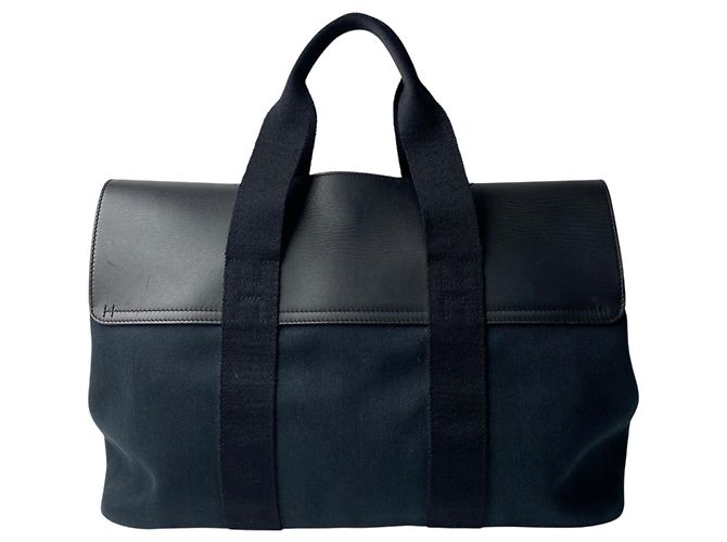 Hermès Damen Valparaiso MM Canvas Tote Bag Schwarz Marineblau - Ansicht 2