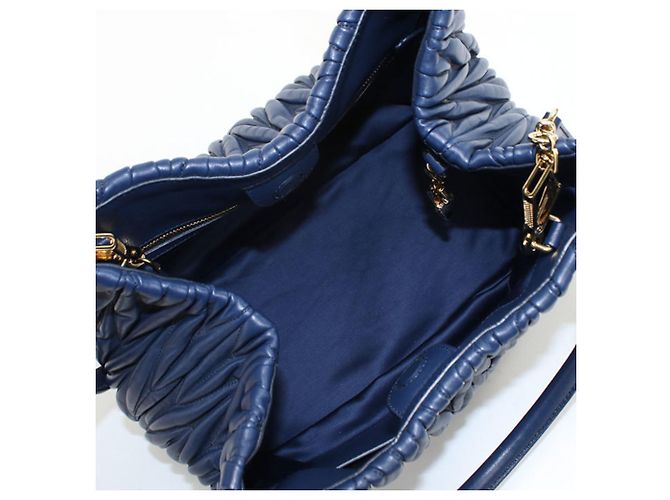 Borsa Tote Miu Miu Matelassé Blu Navy - vista 3