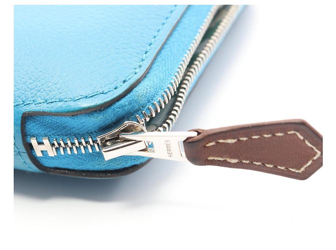 Hermès Azap Compact Silkin Rundgeldbörse Blau - Ansicht 8