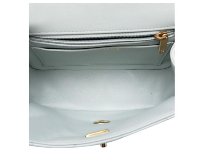 Chanel Mini Quadrato Blu in Pelle di Vitello Grana con Catena Blu chiaro - vista 4