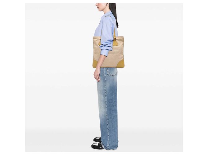 Prada Braune Vitello-besetzte Canvas Canapa Tote - Ansicht 10