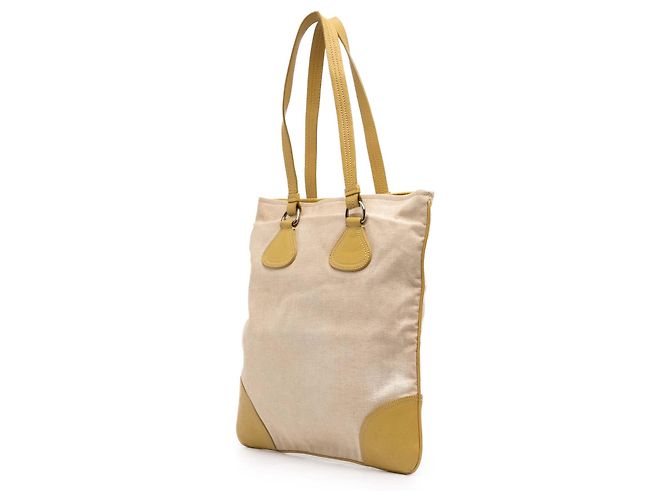 Prada Braune Vitello-besetzte Canvas Canapa Tote - Ansicht 2