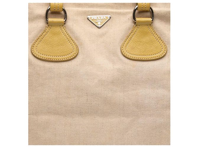 Prada Braune Vitello-besetzte Canvas Canapa Tote - Ansicht 7