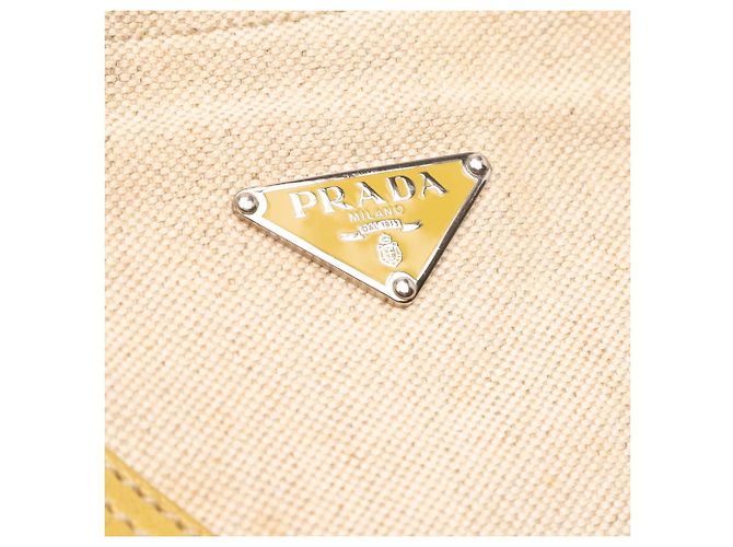 Prada Braune Vitello-besetzte Canvas Canapa Tote - Ansicht 8