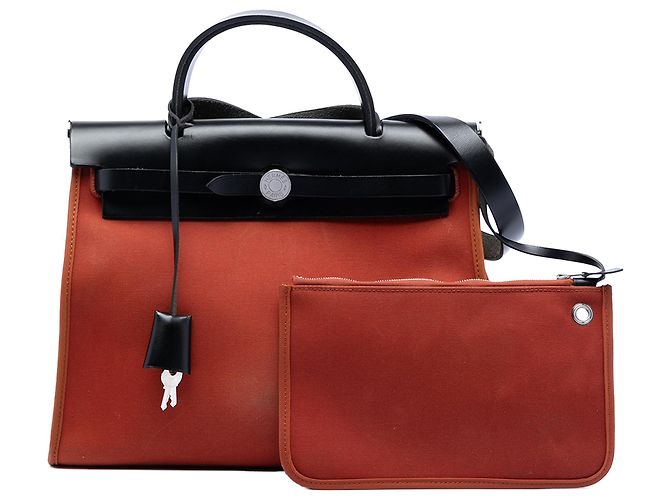 Hermès Laranja Toile Herbag Zip 31 - vista 8