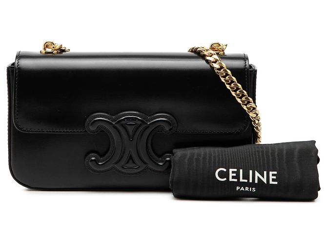 Céline Borsa a Spalla Cuir Triomphe in Pelle di Vitello Liscia Nera Celine Nero - vista 8