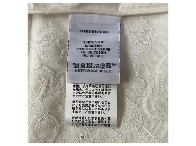 Silk In Hermès Cachecol Geant Triangular Bordado com Contas para Mulheres Hermes Branco - vista 7