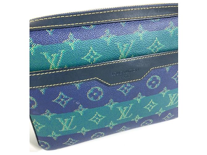 Borsa Clutch Trio Monogram Heritage Louis Vuitton Blu Verde - vista 13