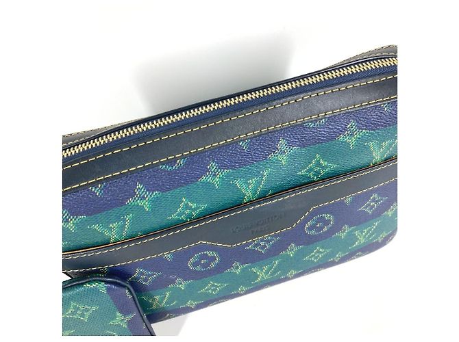 Borsa Clutch Trio Monogram Heritage Louis Vuitton Blu Verde - vista 2