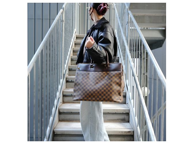 Borsa Boston Damier Greenwich PM Louis Vuitton Marrone - vista 12