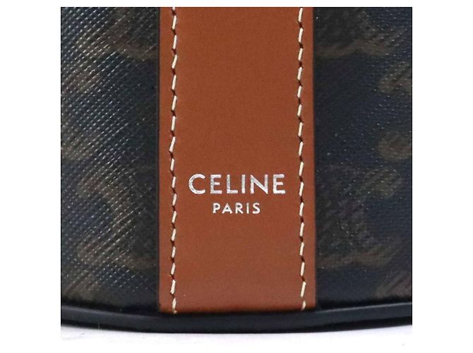 Céline Borsa a spalla in tela rivestita marrone Celine Triomphe - vista 14