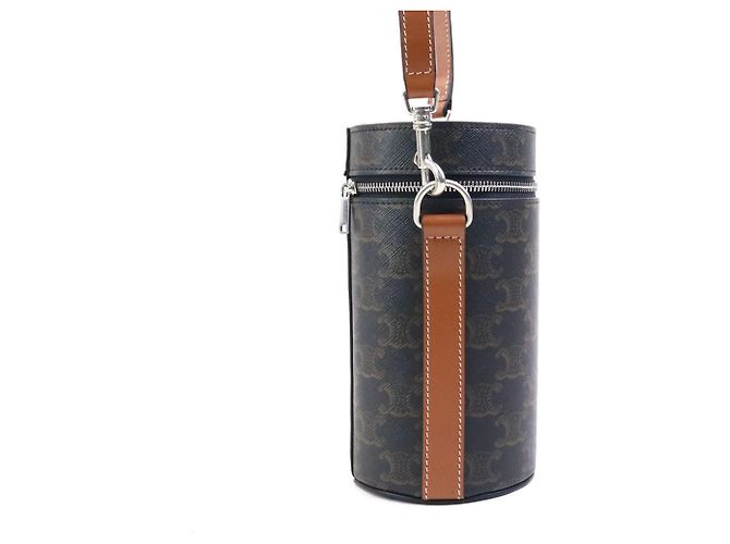 Céline Borsa a spalla in tela rivestita marrone Celine Triomphe - vista 2