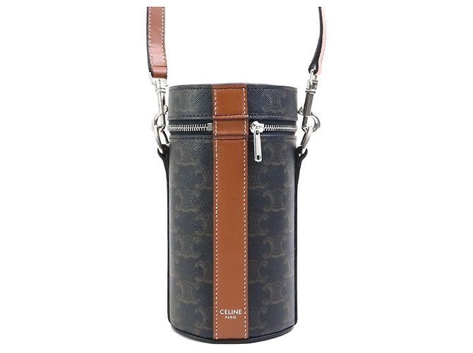 Céline Borsa a spalla in tela rivestita marrone Celine Triomphe - vista 3