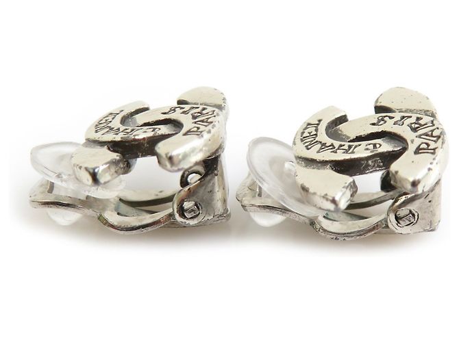 Orecchini a clip in metallo argento Chanel Coco Mark - vista 3