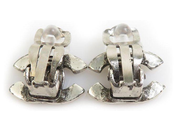 Orecchini a clip in metallo argento Chanel Coco Mark - vista 5