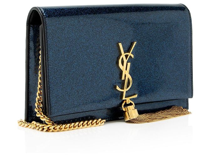 Cartera de cadena con borlas Monogram Kate de cuero charol brillante de Saint Laurent Azul - vista 2