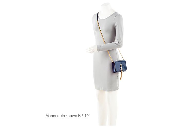 Cartera de cadena con borlas Monogram Kate de cuero charol brillante de Saint Laurent Azul - vista 5