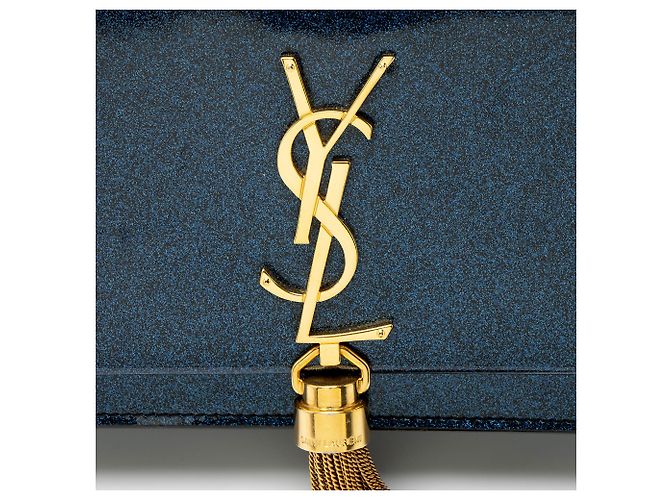 Cartera de cadena con borlas Monogram Kate de cuero charol brillante de Saint Laurent Azul - vista 9