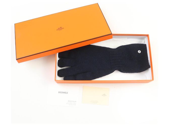 Hermès Häkelhandschuhe aus Kaschmir mit Metall von Hermes Blau Marineblau - Ansicht 2