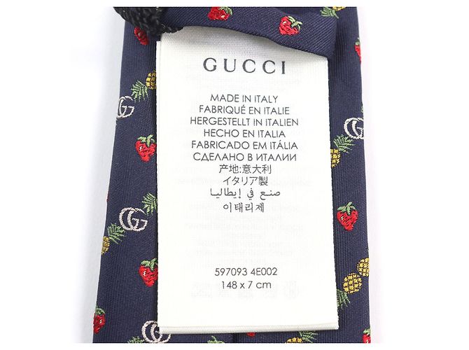 Cravatta in seta Gucci GG logo Ape Ananas Fragola Blu Blu navy - vista 10