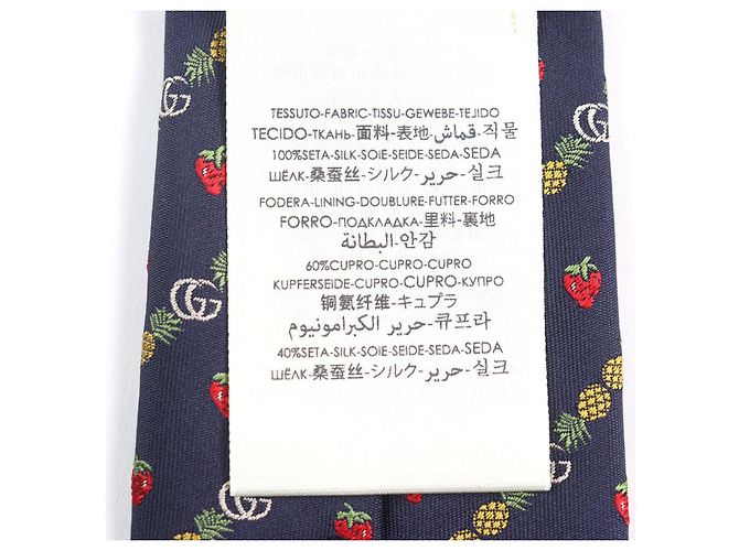 Cravatta in seta Gucci GG logo Ape Ananas Fragola Blu Blu navy - vista 11
