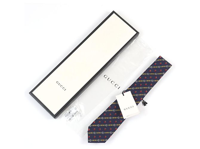 Cravatta in seta Gucci GG logo Ape Ananas Fragola Blu Blu navy - vista 2