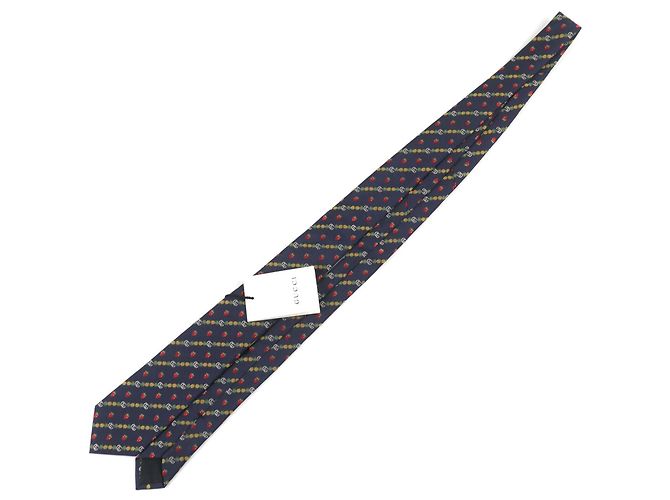 Cravatta in seta Gucci GG logo Ape Ananas Fragola Blu Blu navy - vista 3