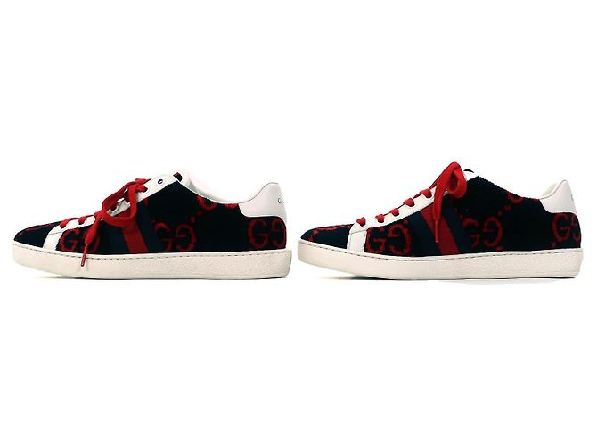 Gucci Low-Cut-Sneaker aus Frottee mit GG-Muster Schwarz Weiß - Ansicht 2