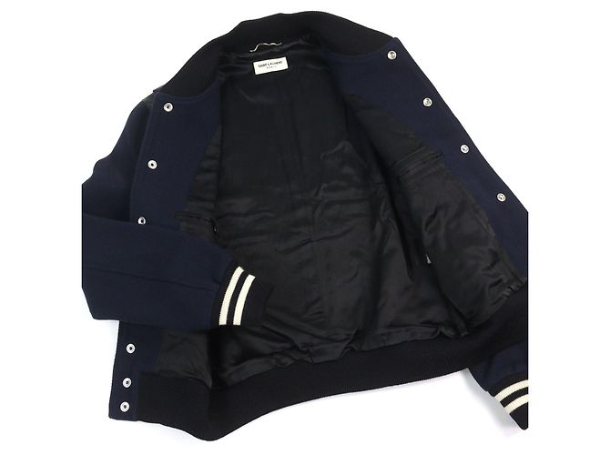 Yves Saint Laurent Chaqueta Teddy con detalles de cuero de Saint Laurent Paris Eddie Azul Azul marino - vista 3