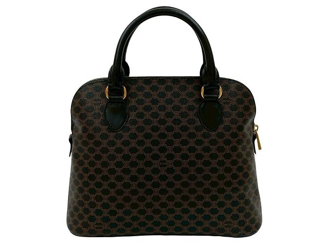 Triomphe Céline Borsa a mano Celine Macadam Trionf Leather Marrone Nero - vista 4