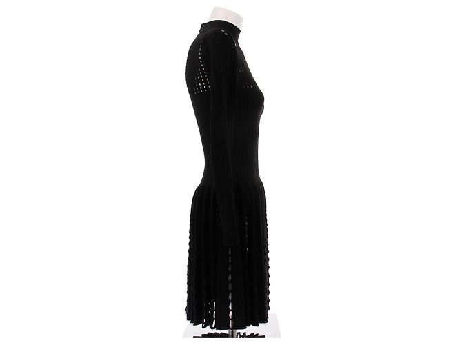 Alaïa Schwarzes Wollkleid mit langen Ärmeln - Ansicht 3
