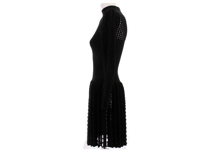 Alaïa Schwarzes Wollkleid mit langen Ärmeln - Ansicht 4