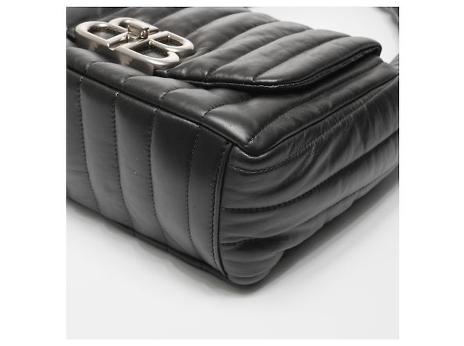 Bolsa de ombro de couro acolchoada Balenciaga Manaco Preto - vista 11