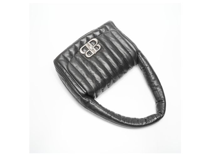 Bolsa de ombro de couro acolchoada Balenciaga Manaco Preto - vista 14