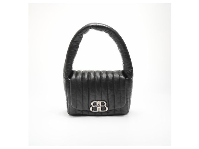 Bolsa de ombro de couro acolchoada Balenciaga Manaco Preto - vista 2