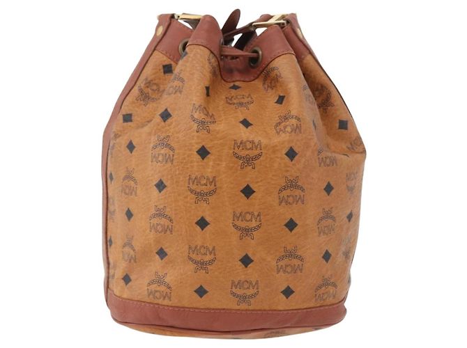 Borsa a Spalla MCM Vicetos Logogram in Pelle PVC Marrone Oro Auth 173576 D'oro - vista 3