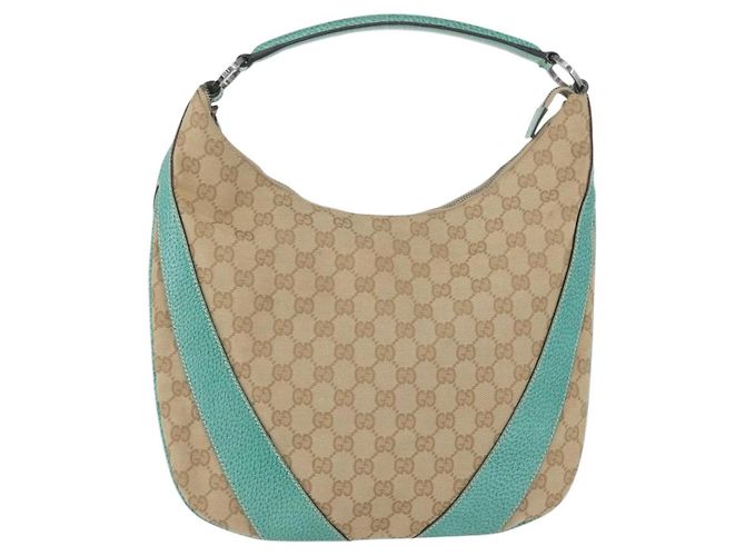 Borsa a Spalla GG Canvas Gucci Beige Verde Menta Argento 124357 Auth BA11129 - vista 2